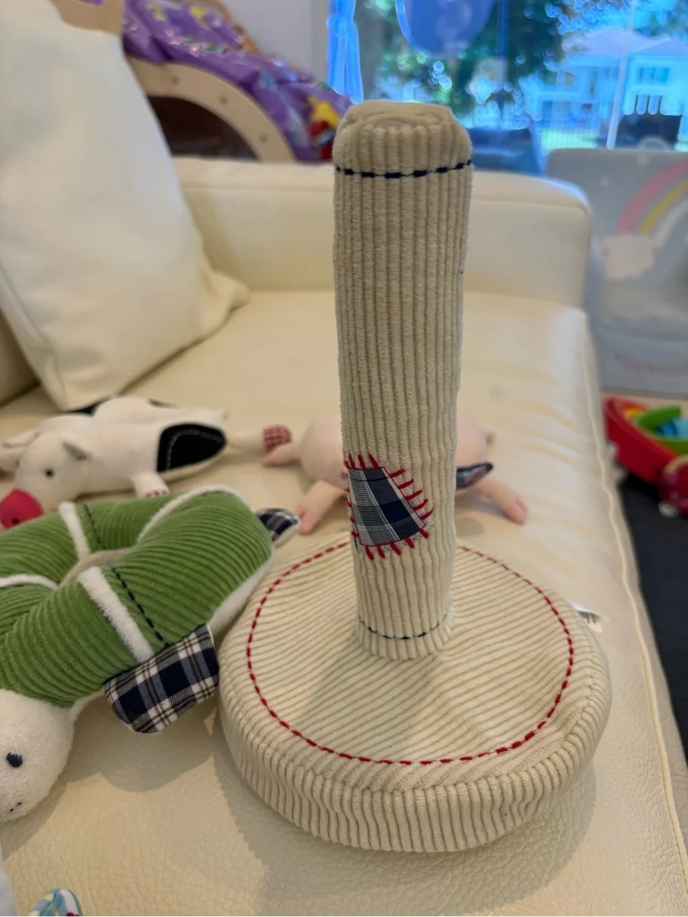 Pottery Barn Kids Cream Corduroy Hat with Red Stitching